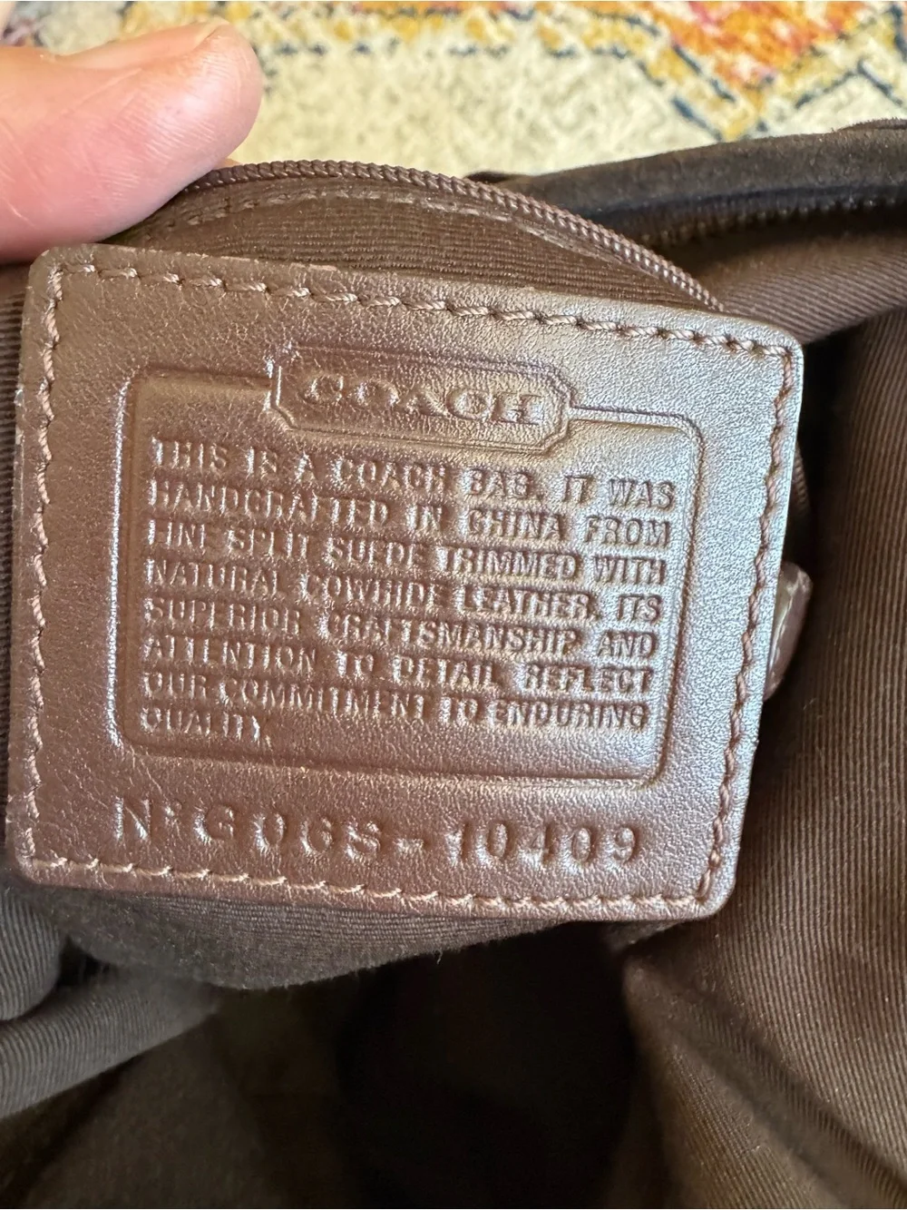 Coach Brown Suede Tote with Leather ID Tag - Picture 8 of 9